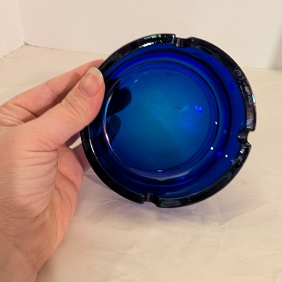 Vintage Cobalt Blue Glass Ashtray - Pasabahce Turkey - 4 Slots - 4.25 inches - Picture 6 of 8